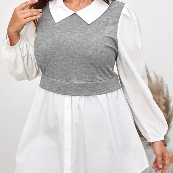 SHEIN Tops - ✨Gray Layered Blouse M 🤍 Preppy Knit Vest Shirt Chic Style‎ ✨